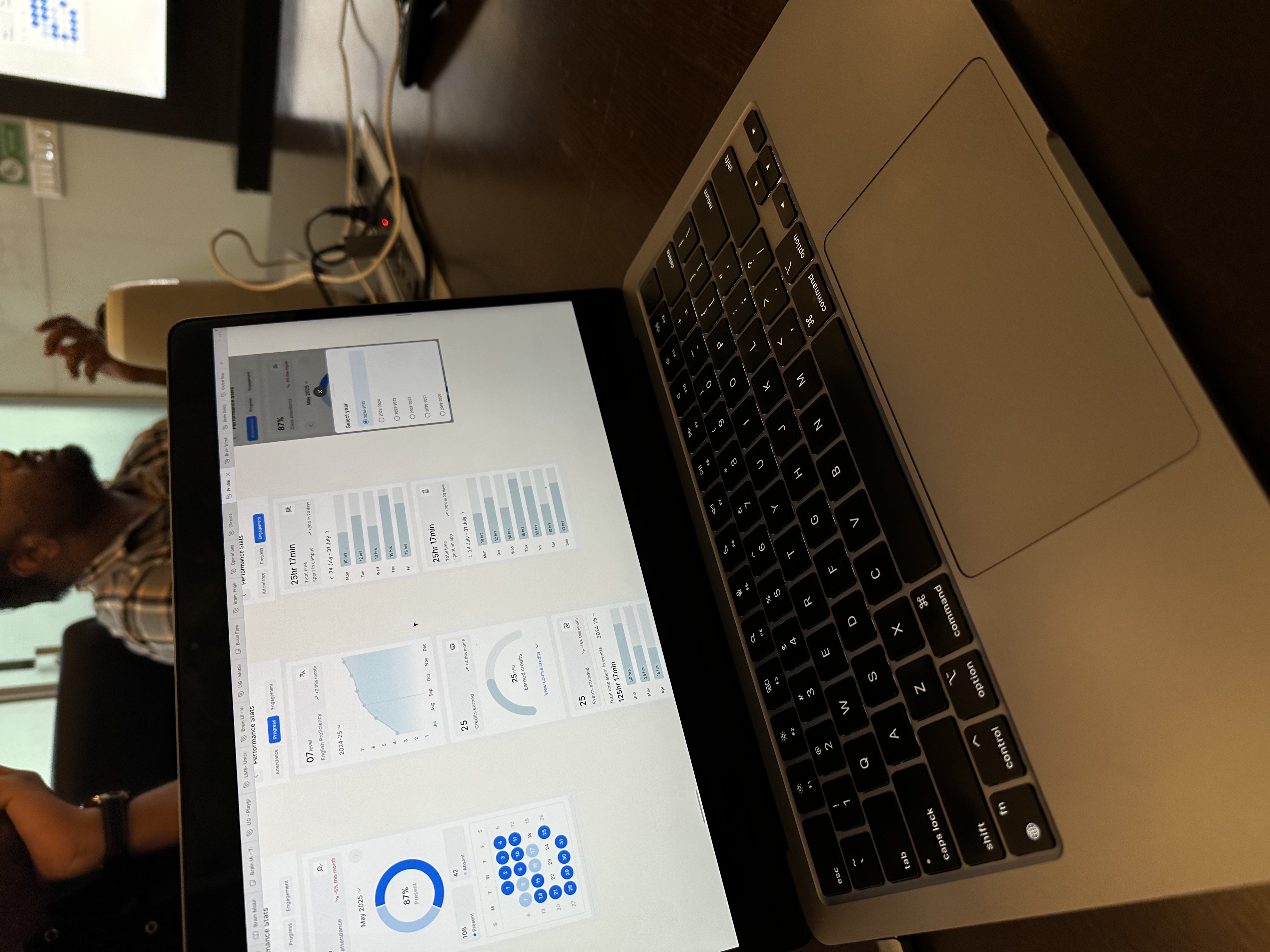 The attendance and progress performance-stats screens in progress